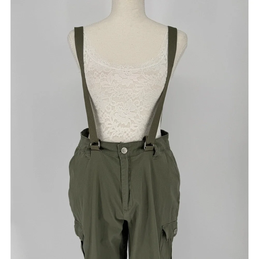 Cali1850 Cargo Jogger Pants Womens 9 Green Cotton Suspenders Gorpcore Utility